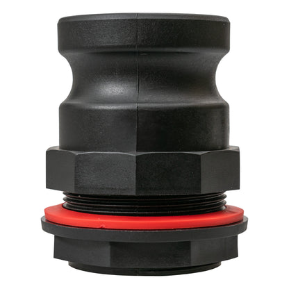 Camlock male connector, threaded coupling with red seal ring detail