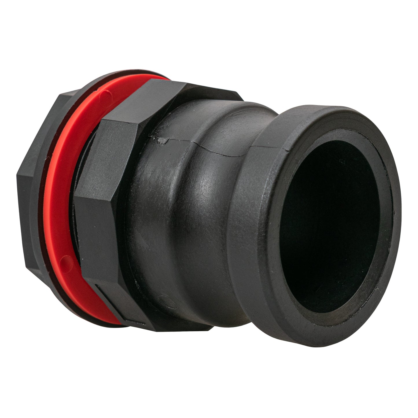 Camlock Male Water Butt Connector, black housing with red seal ring