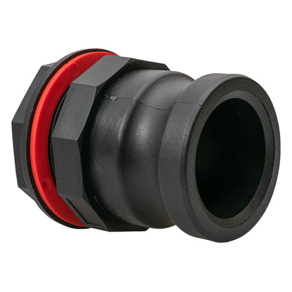 Camlock Male Water Butt Connector, black housing with red seal ring