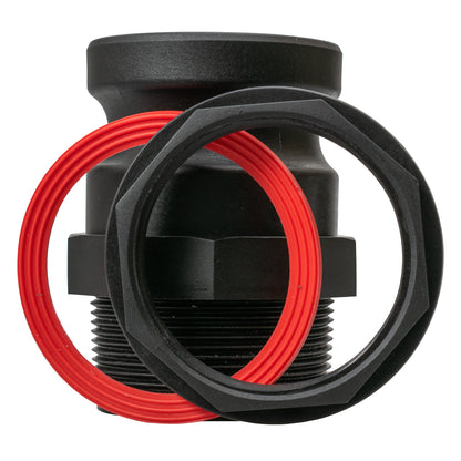 Camlock male connector with visible threads and red O-ring seal