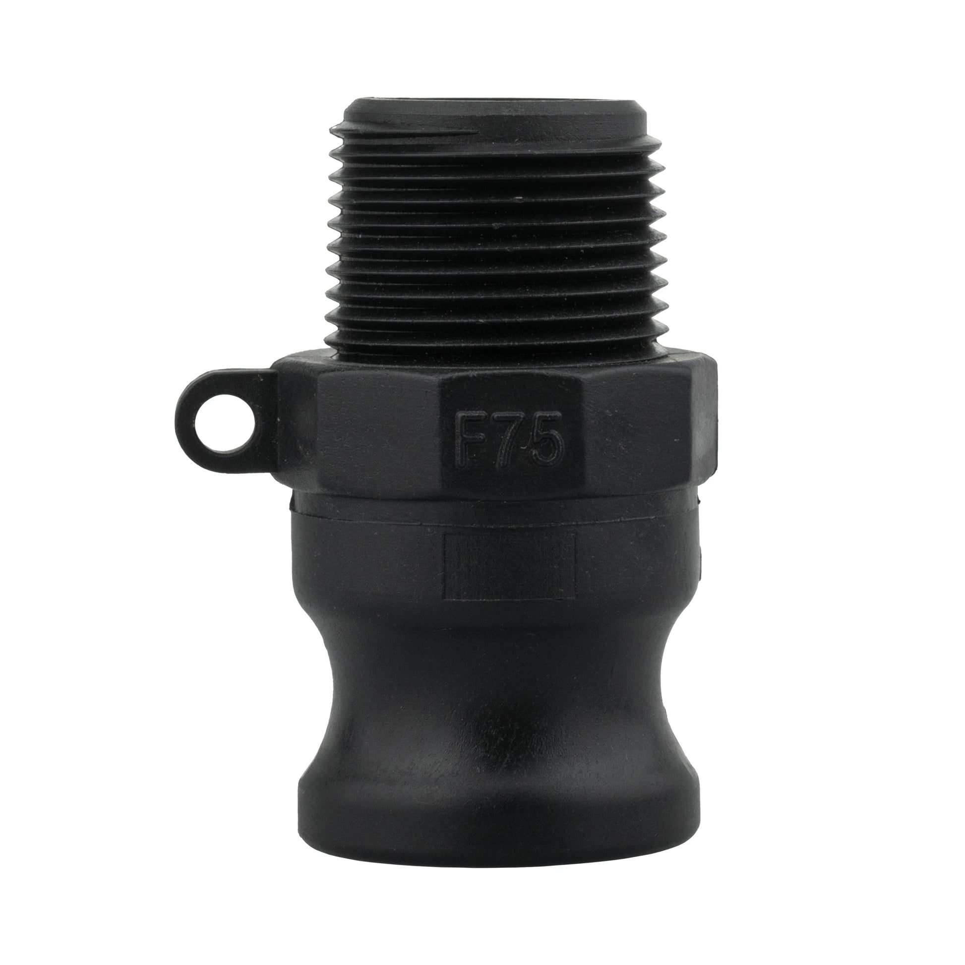 Camlock Type F 4" black Camlock, top threaded outlet with retaining ring loop