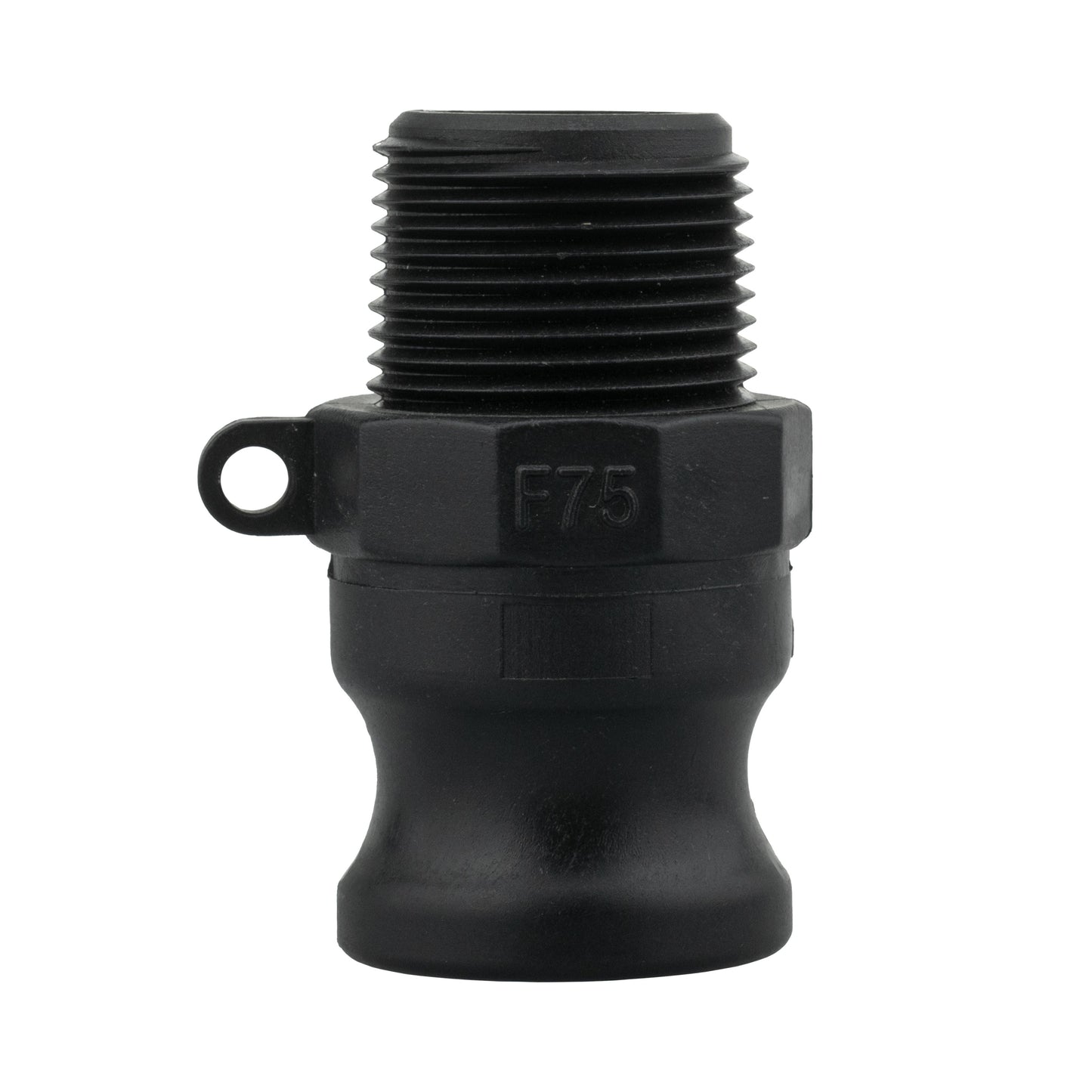 Camlock Type F 1.5" Schnellkupplung mit Markierung, schwarzes Teil mit Gewinde und Öse