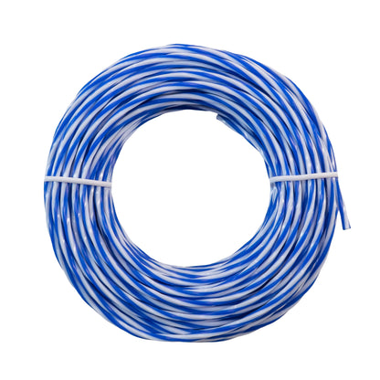 Blue and white strimmer line coil with white tie