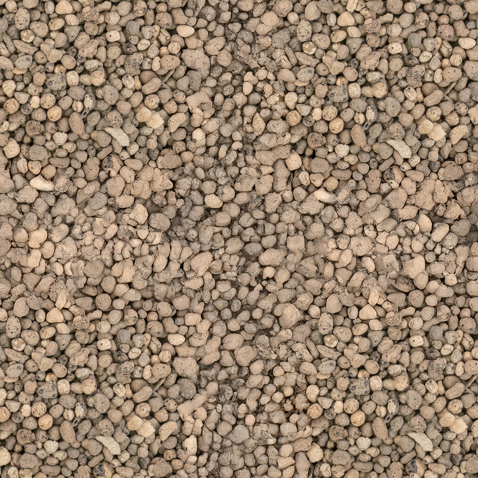 Expanded clay aggregate 4–8 mm, close view of light grey-brown granules