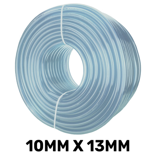 Clear PVC pipe, 10mm x 13mm, coiled reel with visible inner opening