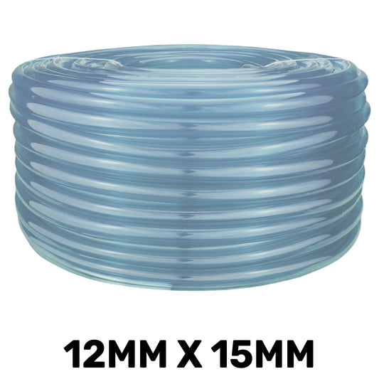 Clear PVC pipe coil, 12mm x 15mm, transparent flexible tube roll