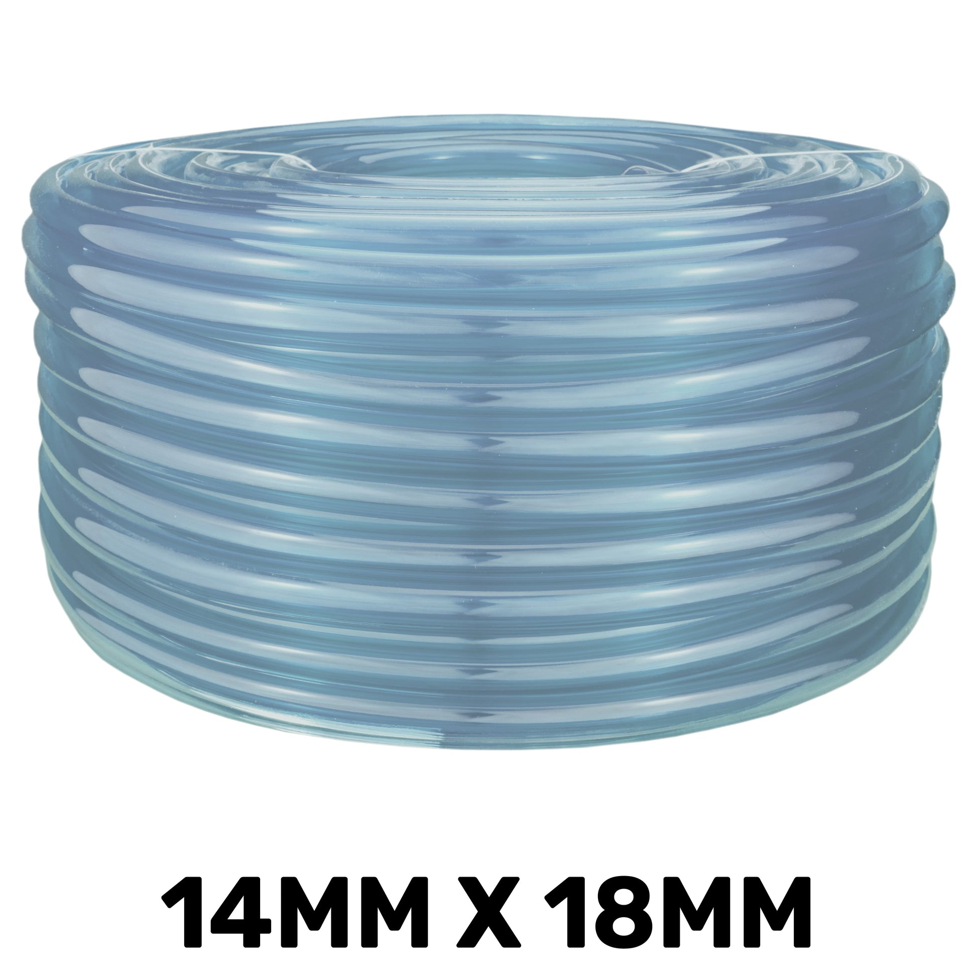 Clear PVC pipe coil, internal 14mm and external 18mm diameter, 2mm wall thickness