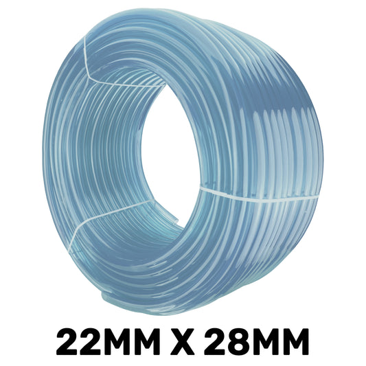 Clear PVC pipe coil, 22mm internal x 28mm external, 3mm wall