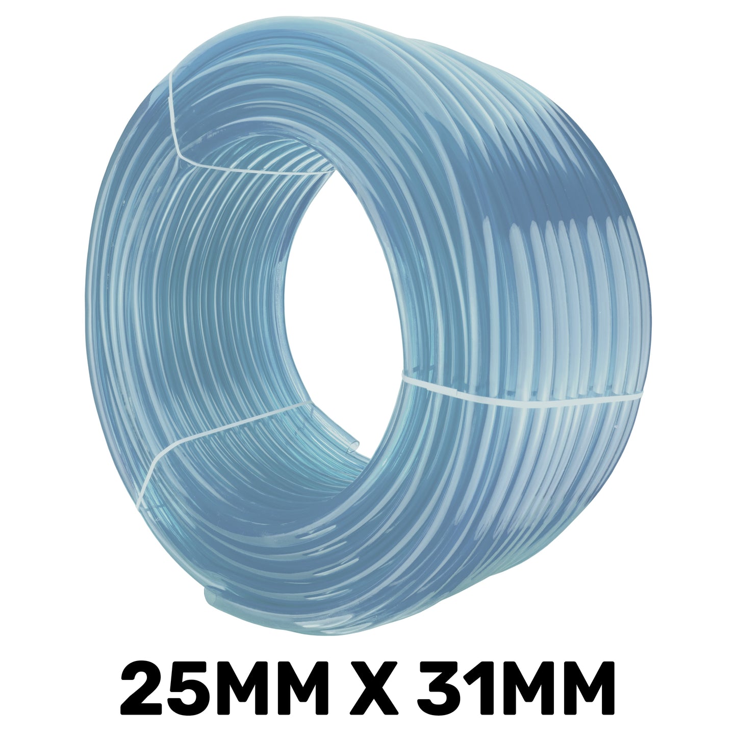 Clear PVC pipe coil: 25mm ID, 31mm OD, 3mm wall, blue-tinted
