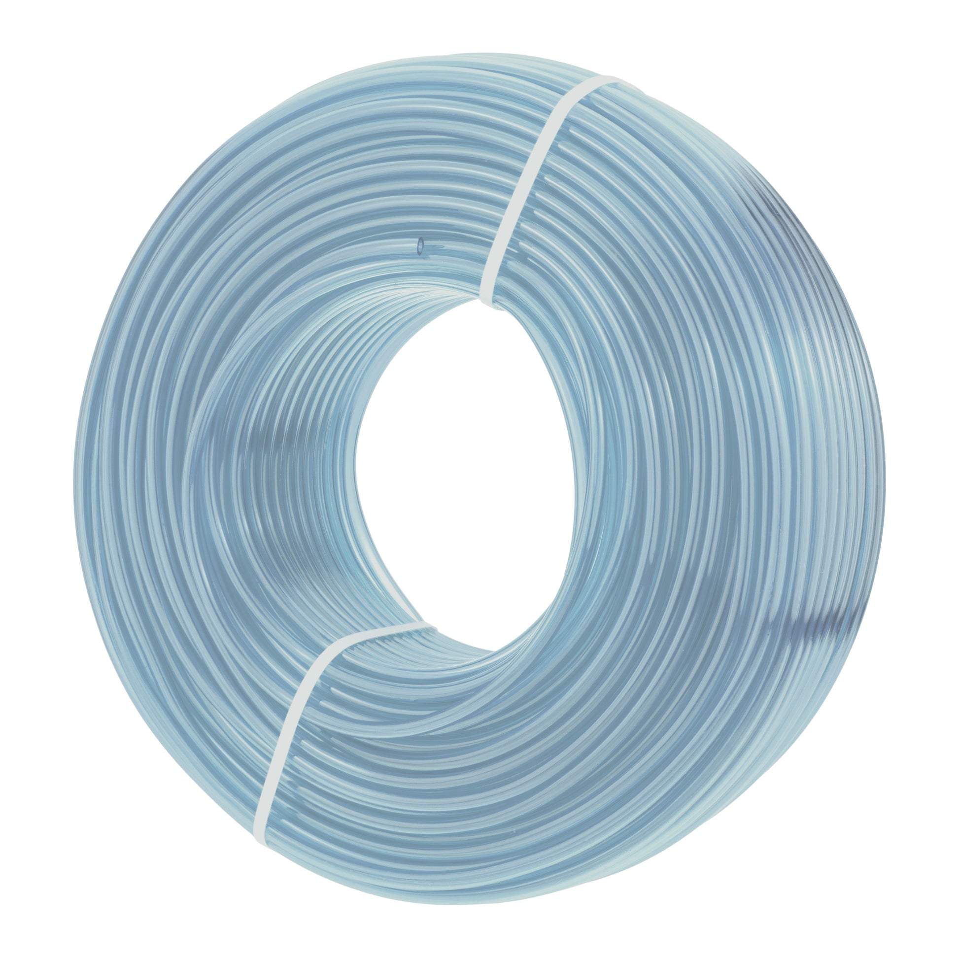 Clear PVC pipe coil on reel, 4mm inner x 6mm outer diameter, neatly wound