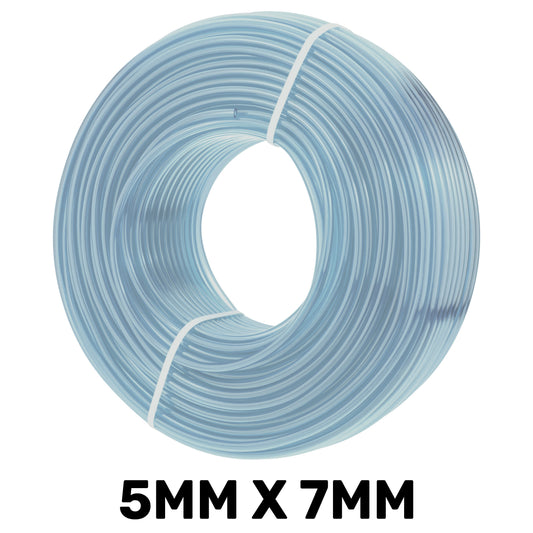 Clear PVC pipe coil, 5mm internal x 7mm external, transparent tube on roll