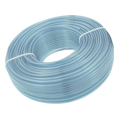 Clear PVC pipe coil, light blue tint, smooth tubing loops, 6mm x 8mm size