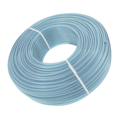 Rolled clear PVC pipe coil, 6mm ID and 8mm OD, white binding strap visible