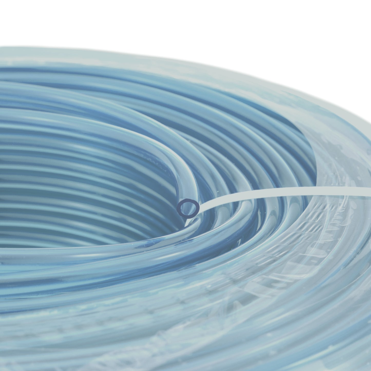 Close-up of clear PVC pipe coil, 6mm x 8mm tubing wall and loops