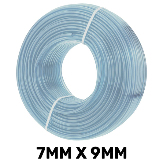 Clear PVC pipe coil, 7mm inner x 9mm outer diameter
