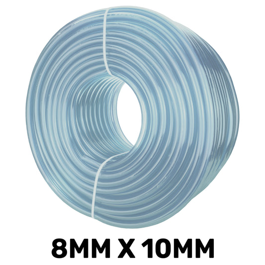 Clear PVC pipe roll, 8mm x 10mm diameter, blue-tinted translucent tube
