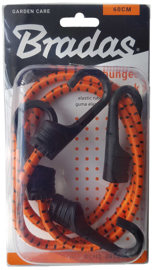 60cm bungee cord with PVC-coated metal hooks, orange rope and black hooks