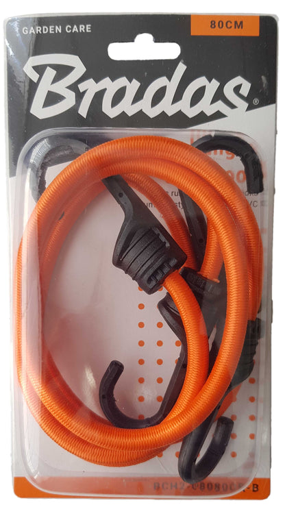 Bungee cord hook set: 80cm orange cord with black hooks, PVC-coated metal