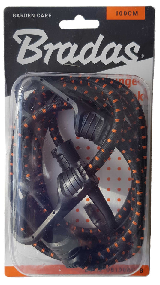 Bungee-Seil 100cm mit PVC-beschichteten Metallhaken, schwarz/orange Punkte (Packung)