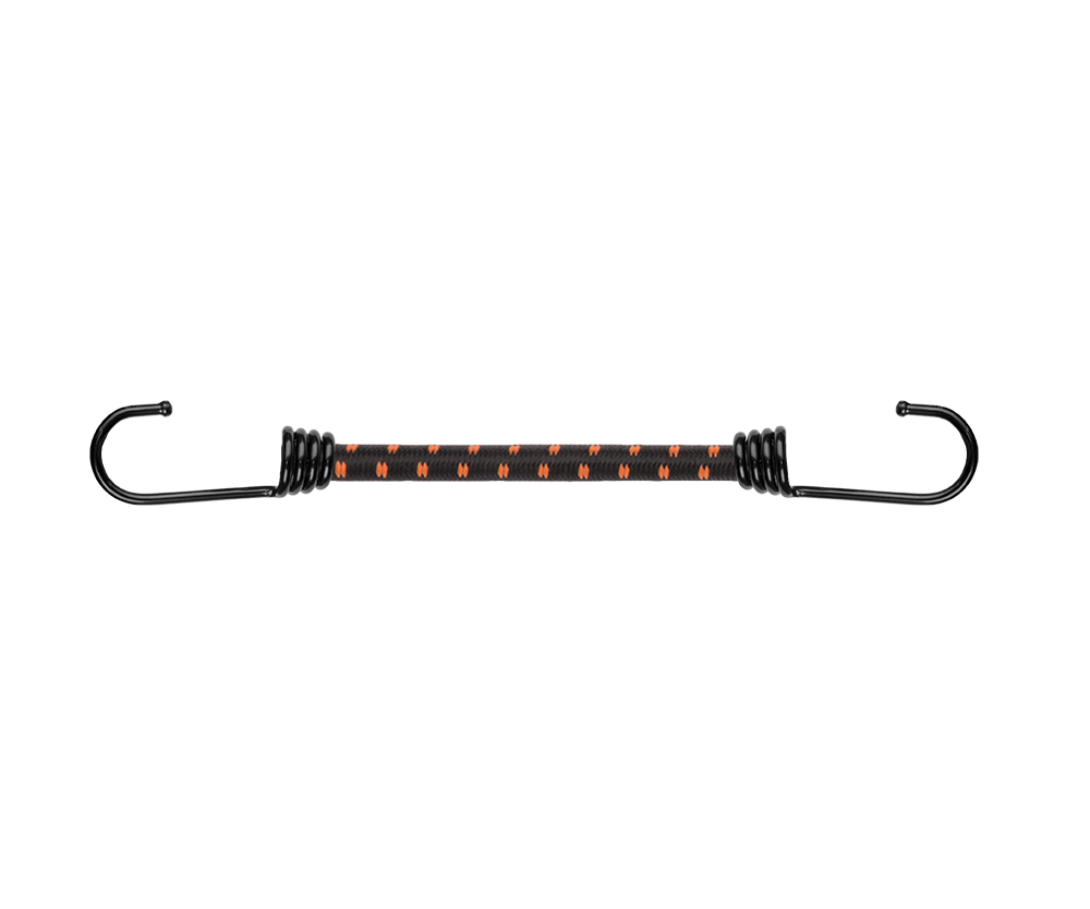 100cm bungee cord with two metal hooks and orange-black patterned stretch rope