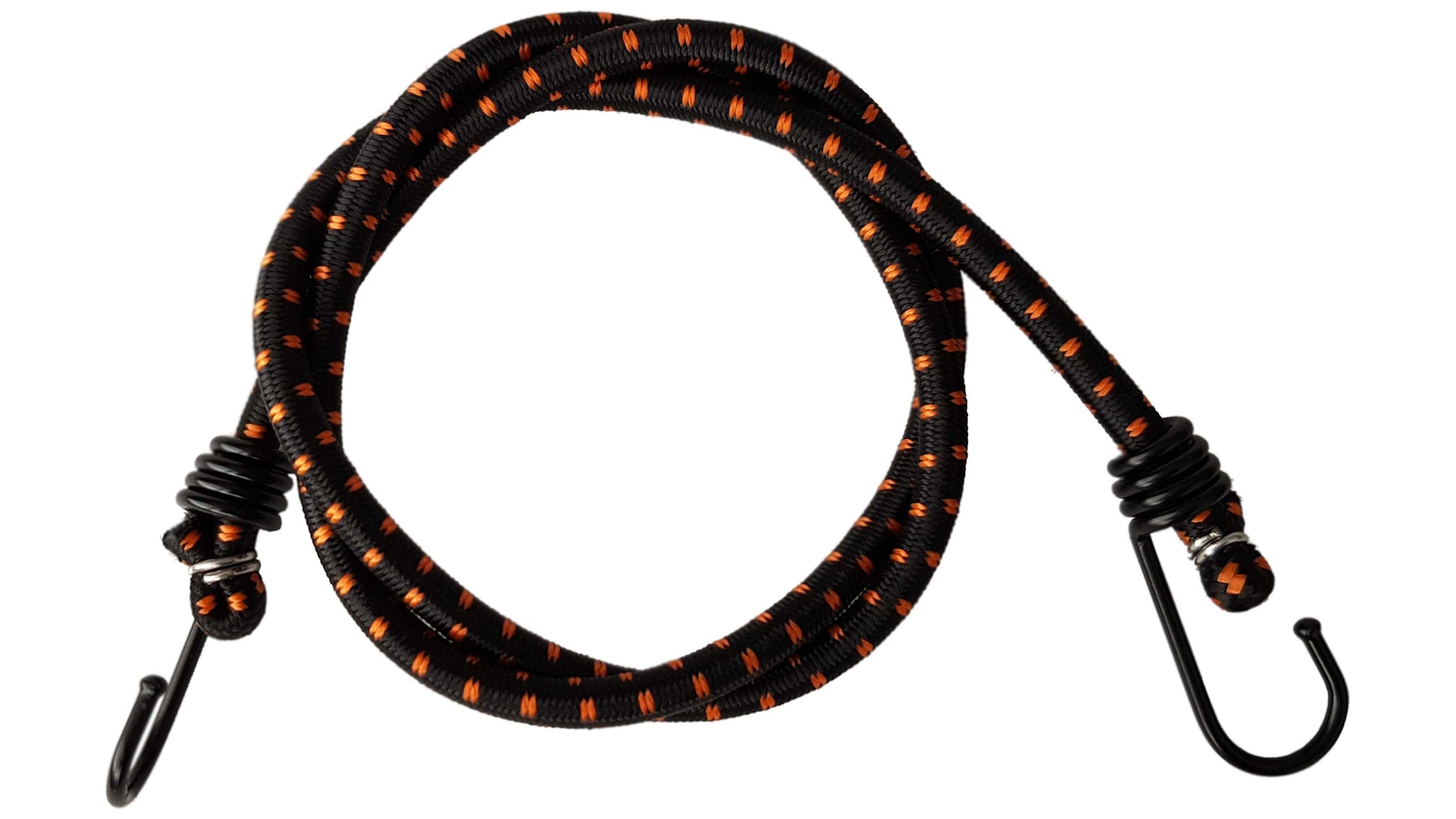 100cm bungee cord loop with metal hooks, orange-black woven pattern on elastic