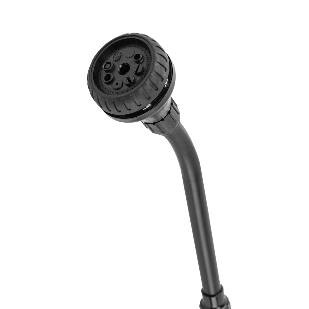 Black multi-spray watering head with dial, for 8 watering functions