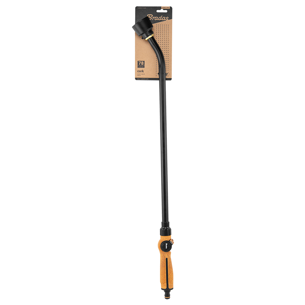 Bewässerungslanze 78 cm mit orange-braunem Korkgriff, schwarzem Rohr und Sieb-Düse