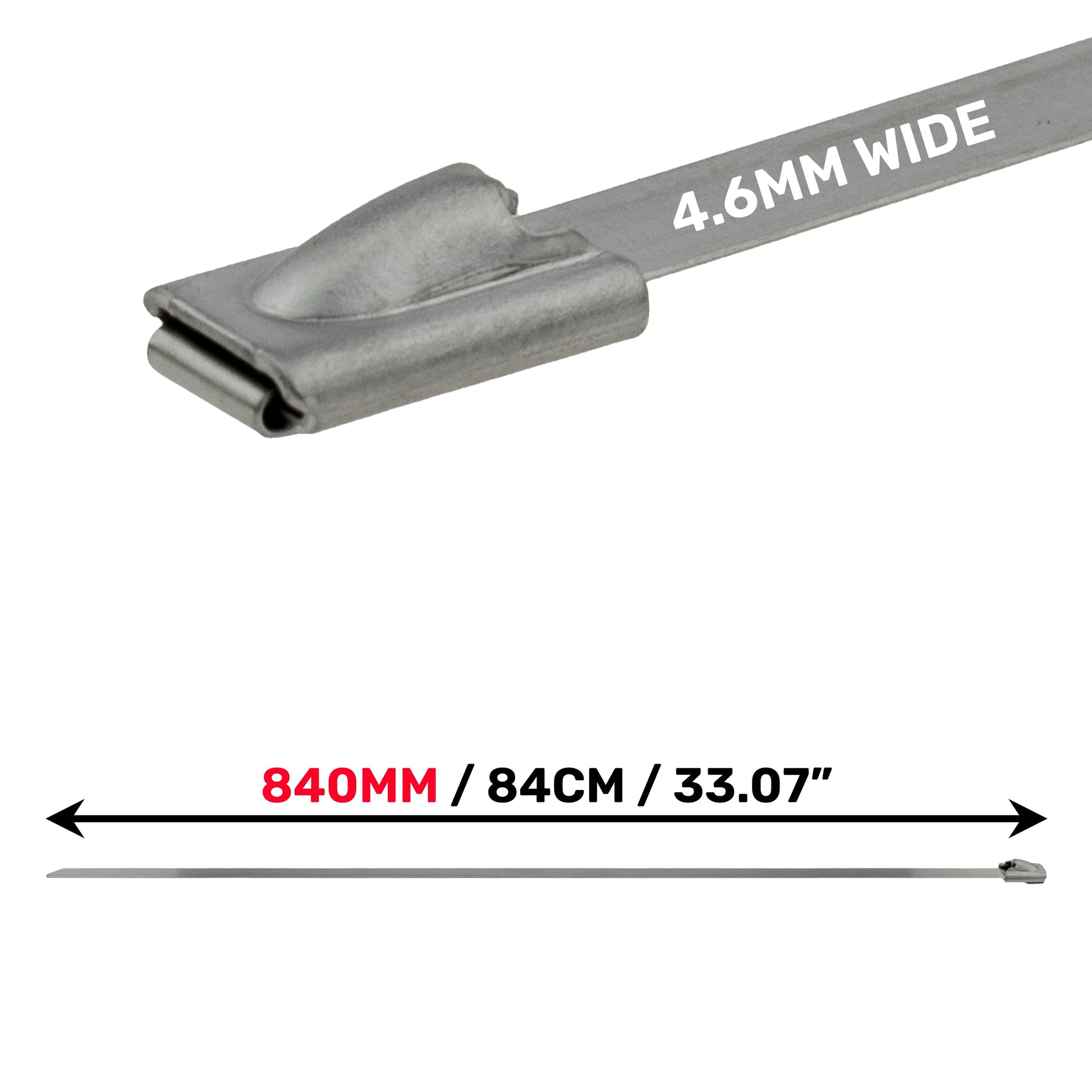 Stainless steel cable tie, 4.6mm wide band with metal locking head