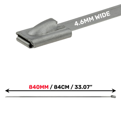 Stainless steel cable tie, 4.6mm wide band with metal locking head