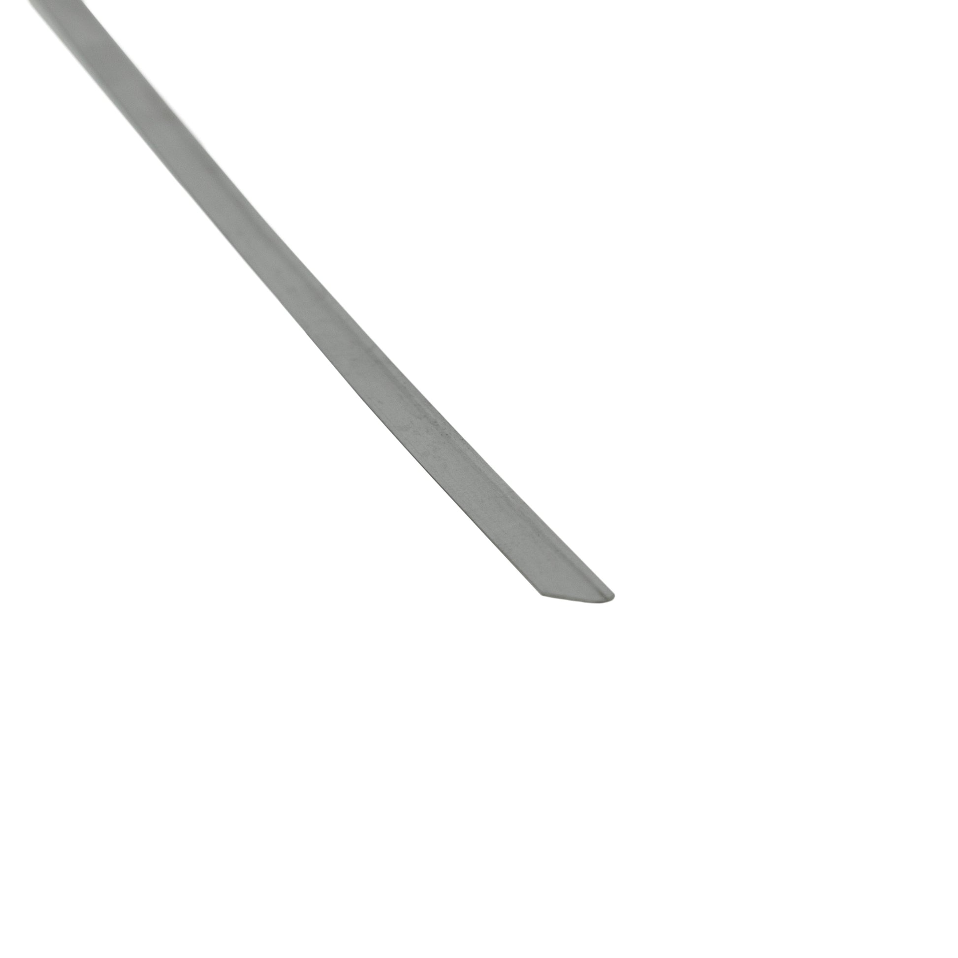 Stainless steel cable tie end piece, flat band section, smooth metal surface