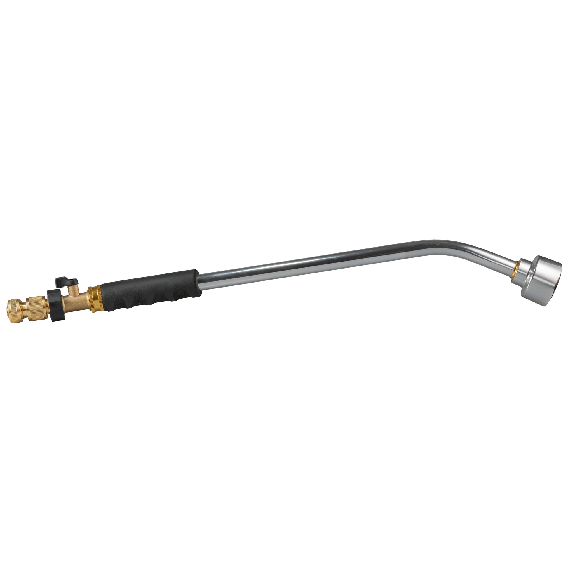 50cm curved watering lance with brass valve and quick-connect hose fitting