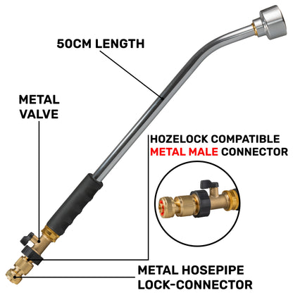 50cm watering lance with metal valve and metal hosepipe lock connector