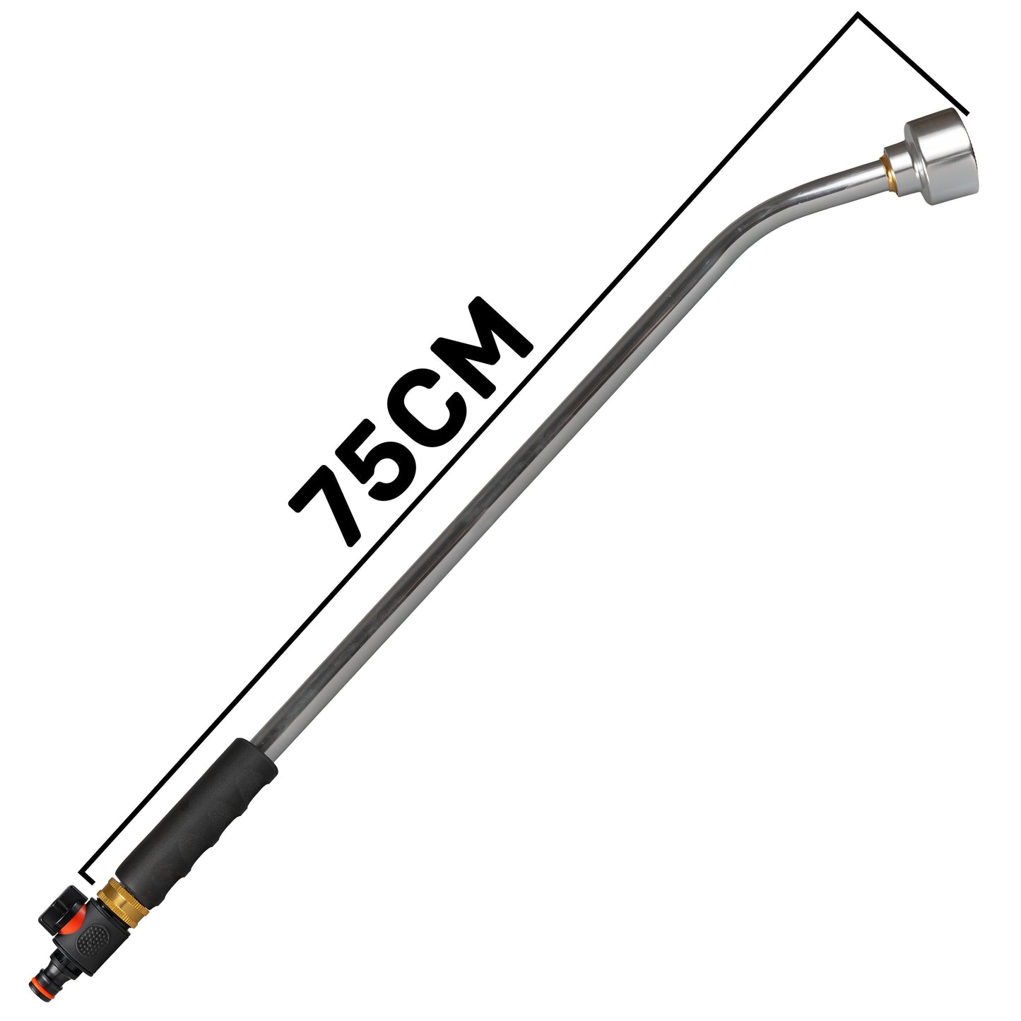 75cm black watering lance, curved metal tube with silver connector end