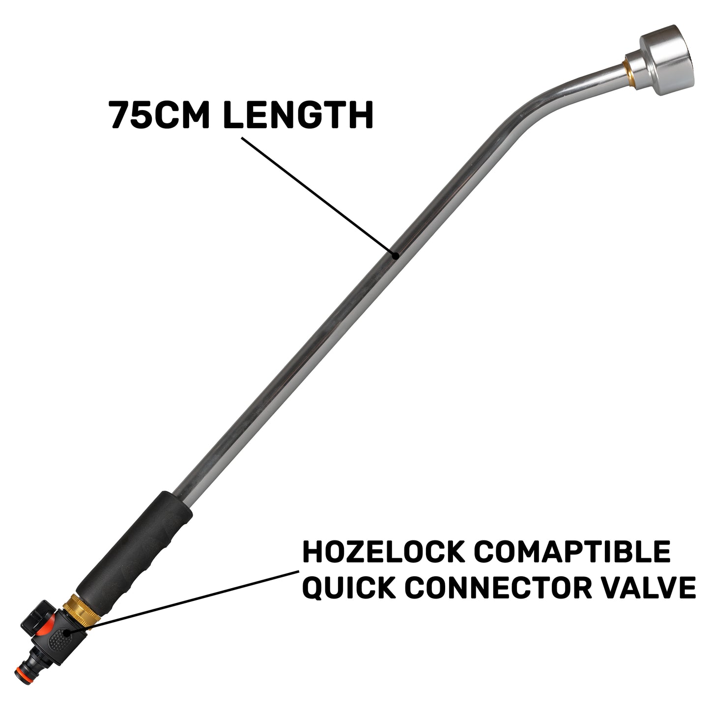 75cm length on black watering lance with quick connector valve and silver end cap