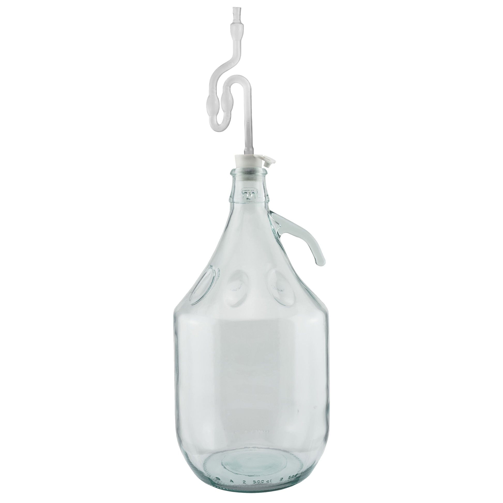 Glas-Demijohn 5L mit Luftschleuse, Bung und Handgriff, transparent