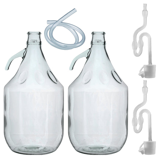 5L glass demijohn bottles, 2-pack, airlock bung and tube, clear glass