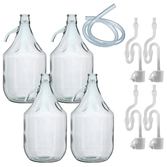 4× 5L Glas-Demijohn mit Airlock, Bung und Schlauch-Set, 4 Pack