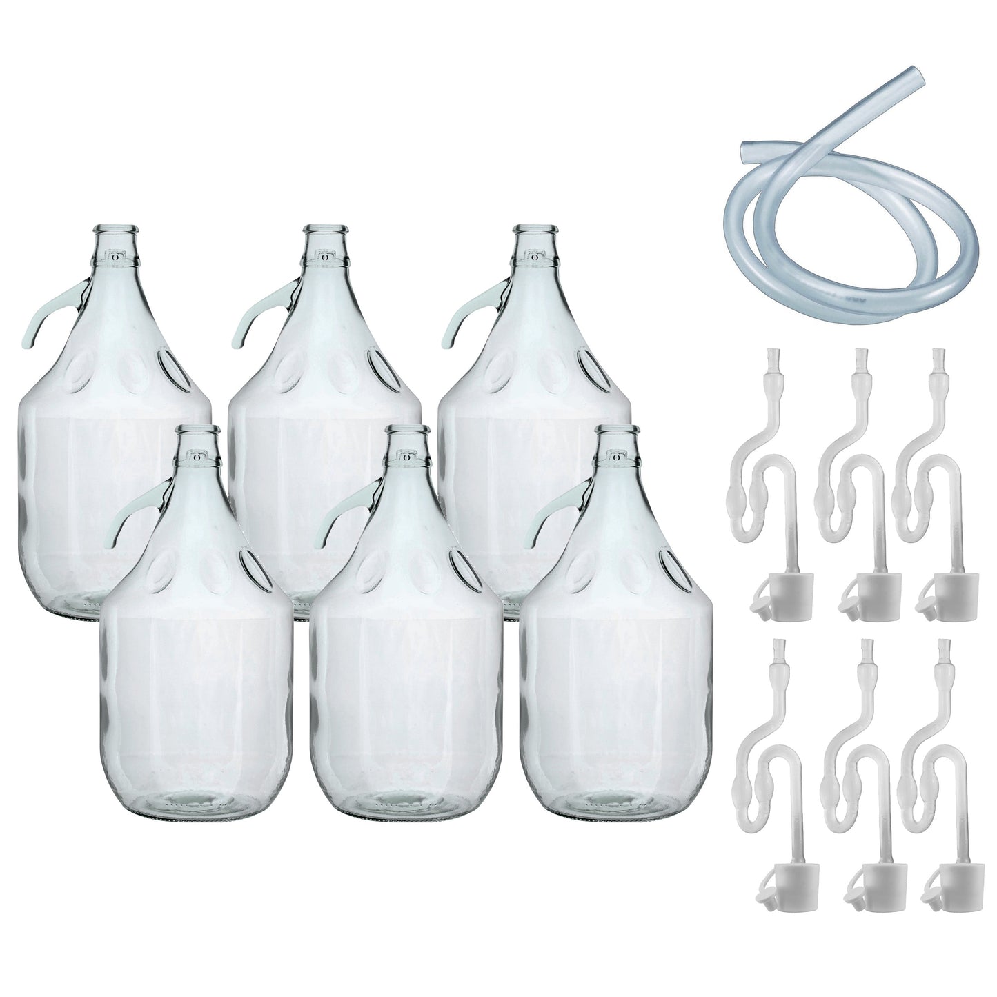 5L glass demijohn set, 6-pack with airlock, bung and tube