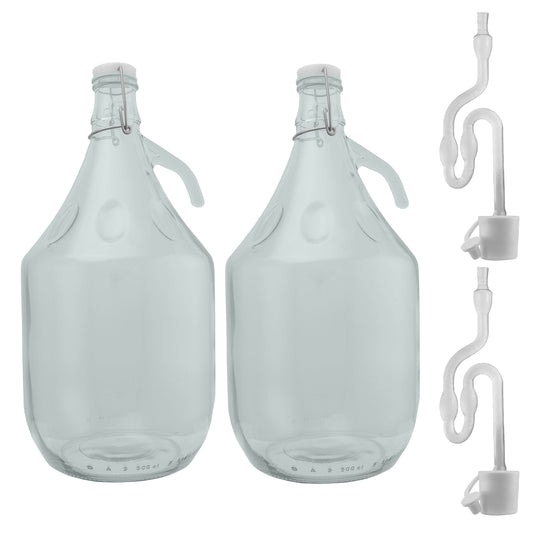 5L glass demijohn swing-top bottles (2 pack) with airlock & bung, clear bottle view