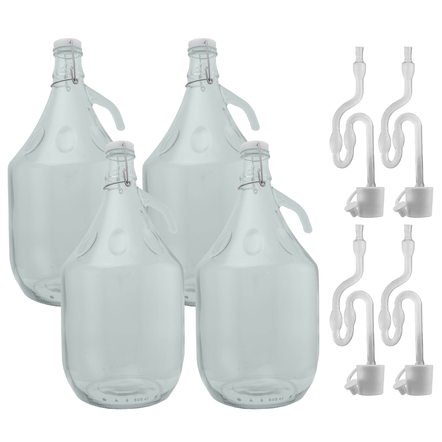 5L glass demijohn set: 4 bottles with swing-top caps, bung and airlock parts