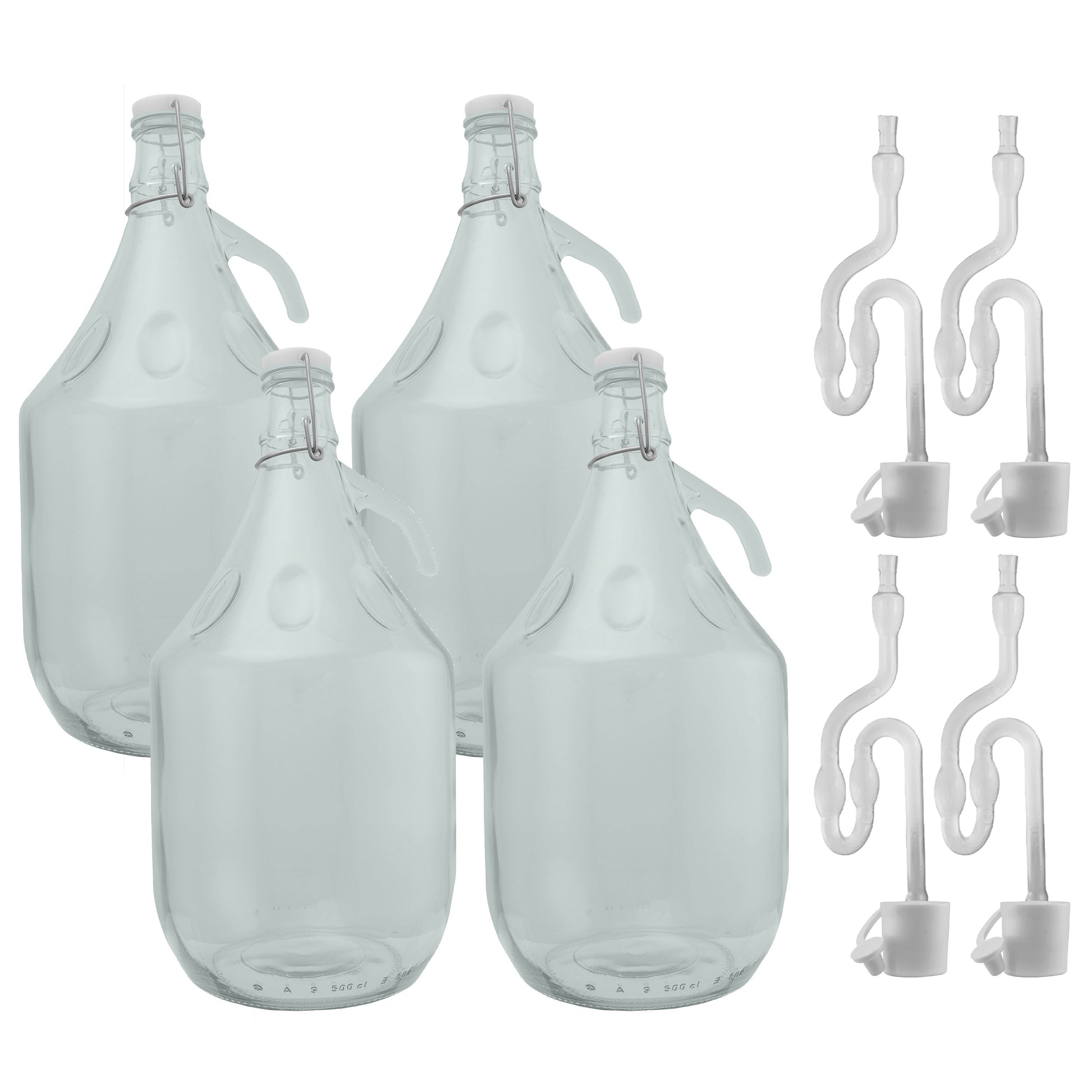 5L glass demijohn set: 4 bottles with swing-top caps, bung and airlock parts