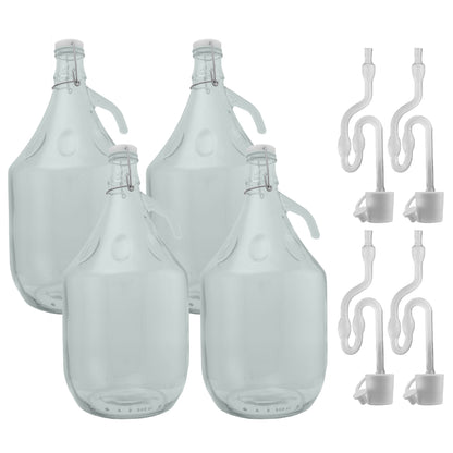 5L glass demijohn set: 4 bottles with swing-top caps, bung and airlock parts