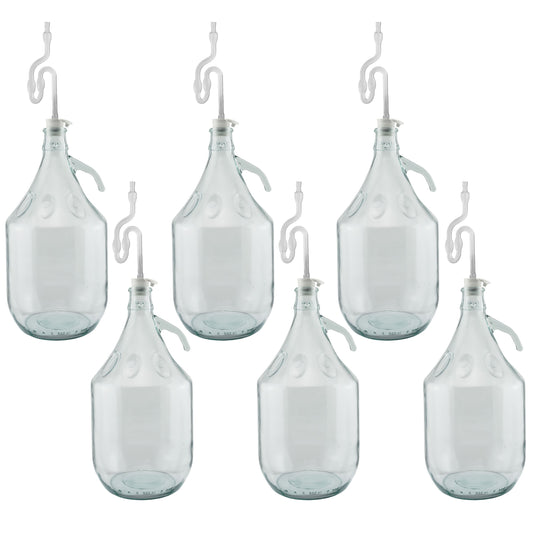 5L Glas-Demijohn (6er-Set) mit Luftschleuse & Stopfen, transparentes Glas