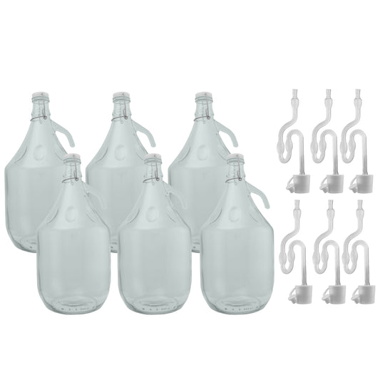 Set of 6 glass demijohns 5L with swing-top caps and airlock/bung pieces