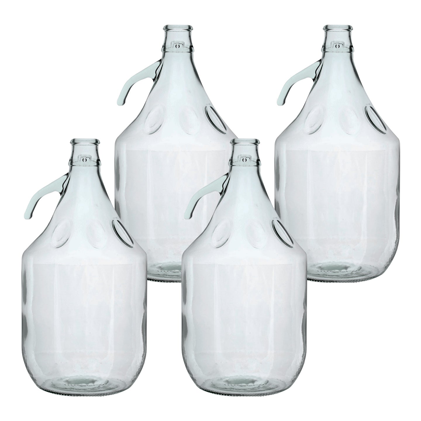 5L glass demijohn bottles (4-pack), plain clear glass with carry handles