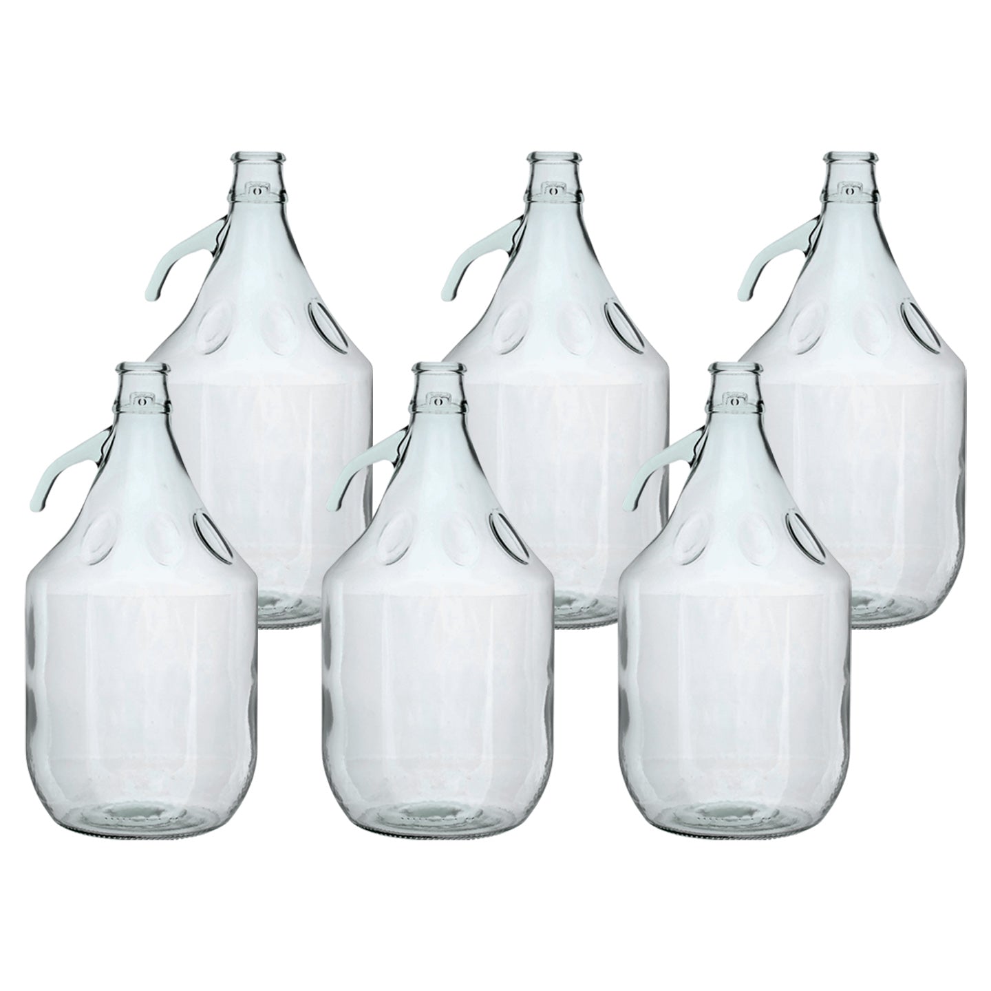 5L glass demijohns, clear bottles with loop handles, plain 6-pack