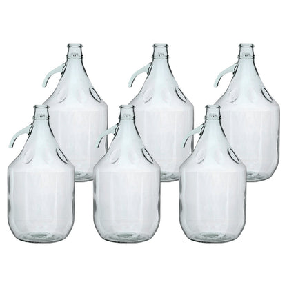 5L glass demijohns, clear bottles with loop handles, plain 6-pack