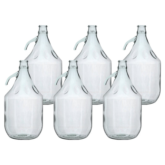 5L glass demijohns, clear bottles with loop handles, plain 6-pack