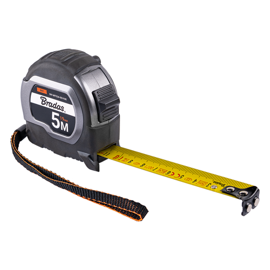 COAL Bandmaß 19 mm, 5 m: Magnetspitze, Gürtelclip, schwarzes Gehäuse, orange Band