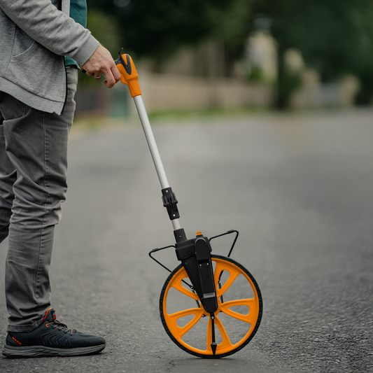 Measuring wheel with folding handle, orange wheels, mechanical counter